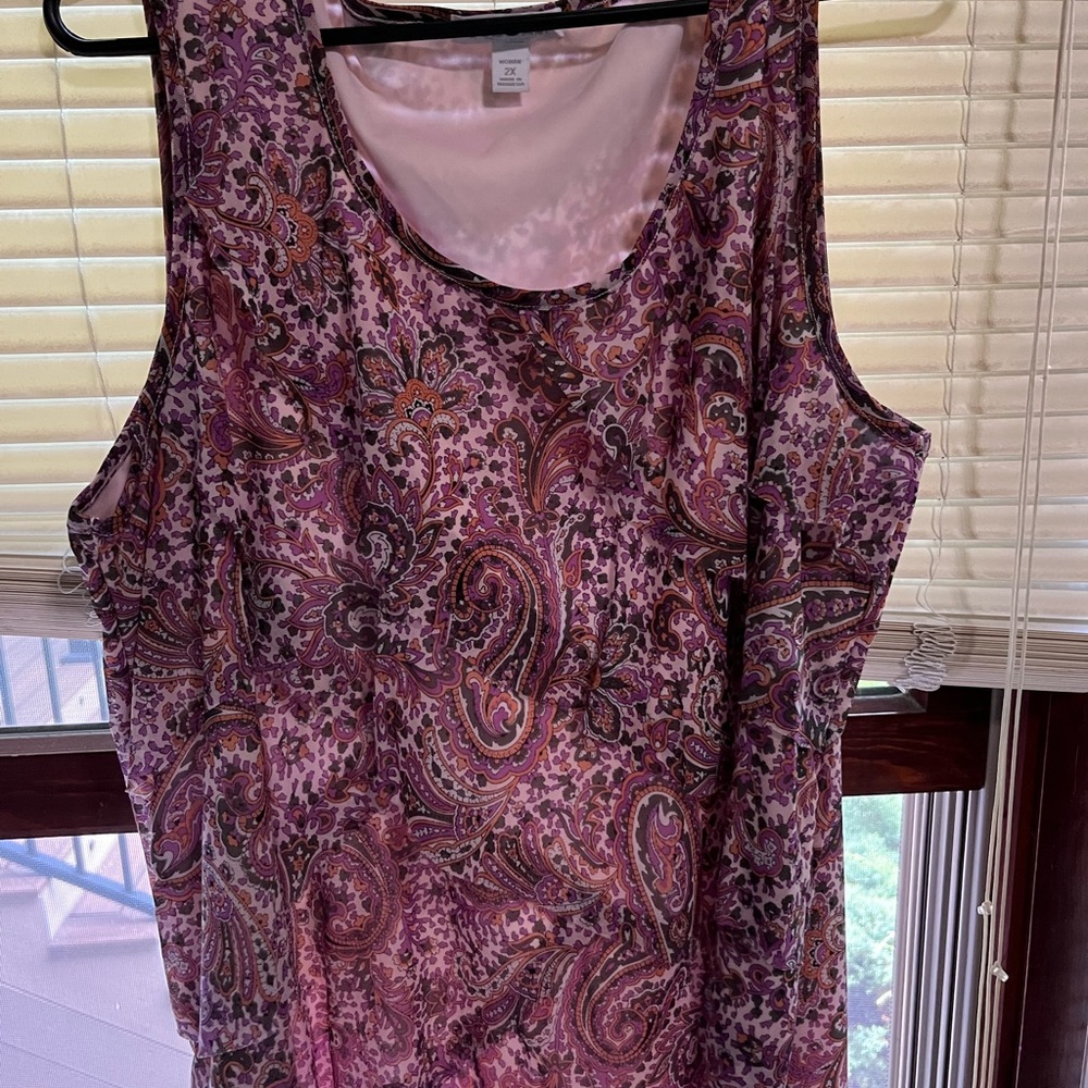 Roz & Ali Pink and Purple Paisley Tank Top 2x
